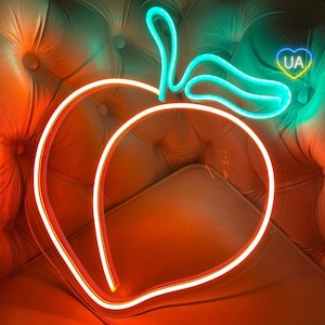 Peach neon lamp, Light peach home decor, Fruit led neon sign, Peach neon sign wall decor, Cute neon sign bedroom, Peach led light sign