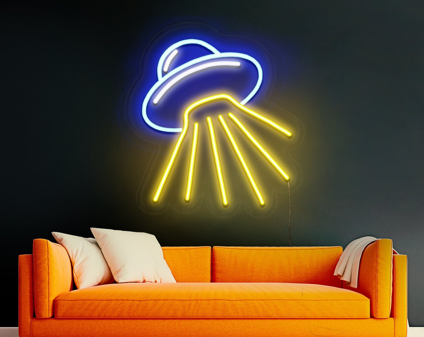 JanHune UFO Alien Spaceship Neon Sign – Dimmable Multicolor LED Space Decor For Bedroom Or Game Room
