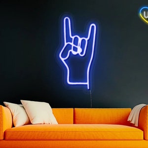 Rock Hand neon sign, Hook Em Horns Wall Decor, Hand Gesture Neon Rock neon light, Rock and roll neon sign, Rock and roll led sign, Neon sign