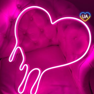 Dripping heart neon sign, Neon sign bedroom heart, Neon light heart, Heart led light sign, Bleeding heart led neon sign, Heart light up sign