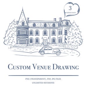 Custom Wedding Venue Illustration: Hand-Drawn Sketch for Stationery