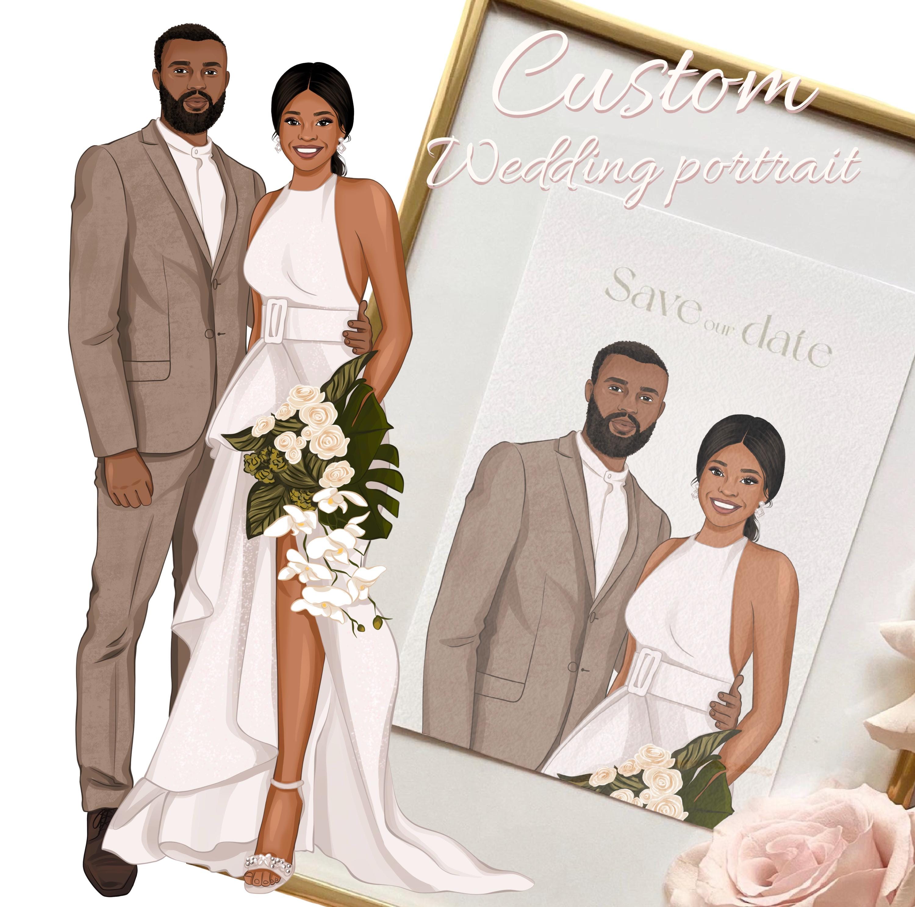Custom Wedding Invitation, Couple Illustration for Invitation, Save the Date Illustration, Hand-Drawn Wedding Invitation