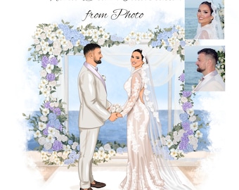 Custom Wedding Portrait from Photo, Personalized Couple Illustration, Unique Wedding Gift, Bride and Groom Drawing