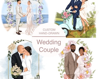 Beautiful Wedding Couple Portrait, Custom Wedding Invite, Custom Hand-Drawn Invitation, Wedding Couple Illustration