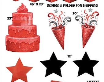 Happy Birthday Sign/Cake Red & Black Balloons Air Shoes Flair and Yard Cards (F1565FS)