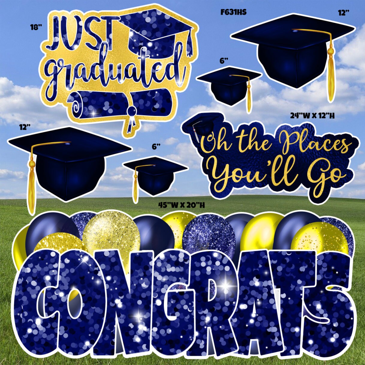 Graduation Sign & Cap Sets Half Sheet Options Multiple Color Choices ...