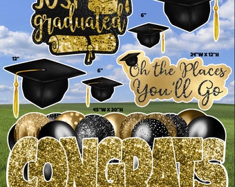 Multiple Color Choices! Graduation Sign & Cap Sets Half Sheet Options Yard Cards