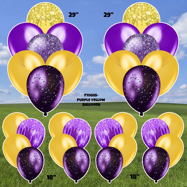 Purple & Yellow Glitter Balloons Yard Cards (F106HS)
