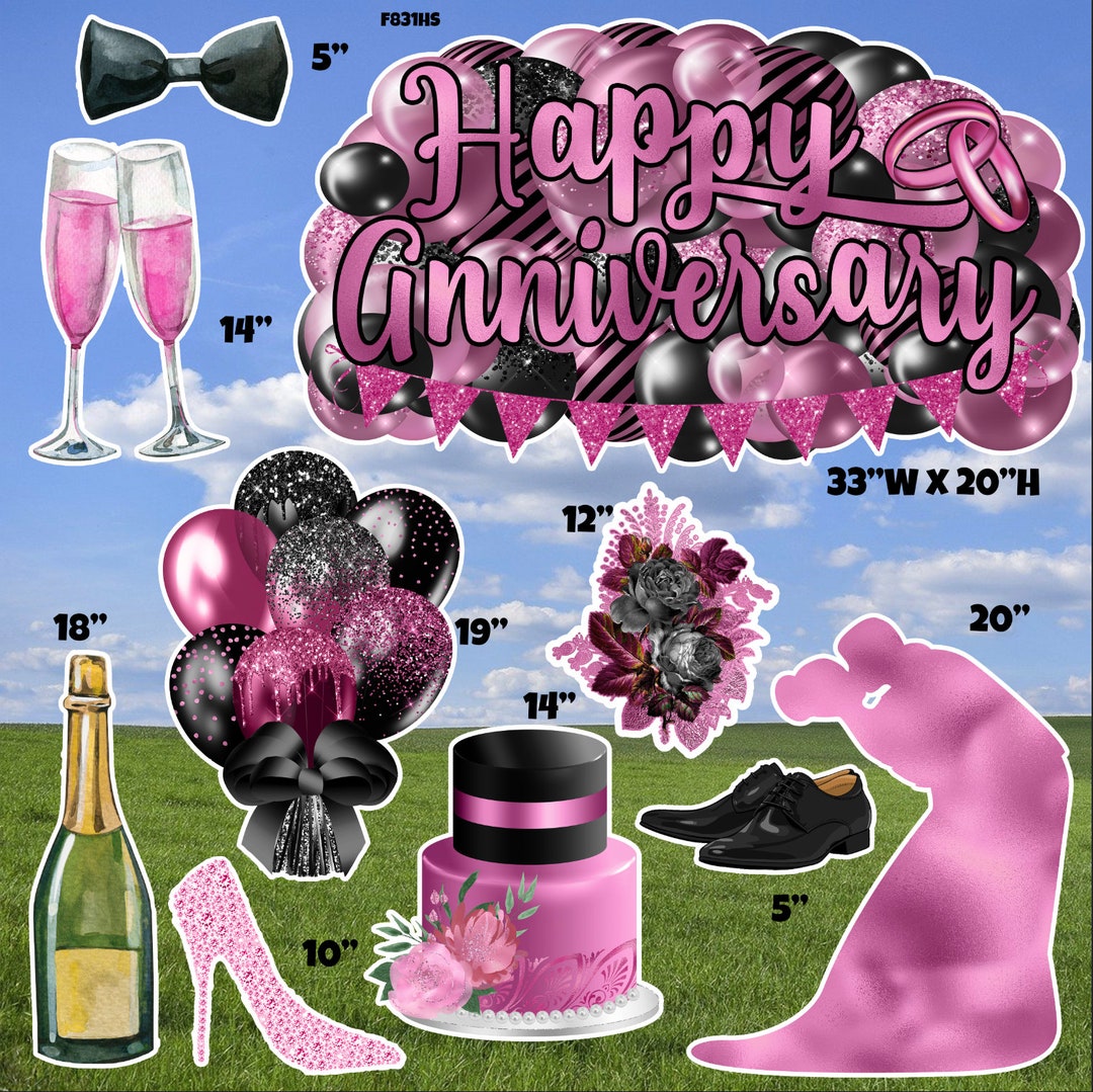 happy-anniversary-sign-flair-black-and-pink-yard-cards-etsy