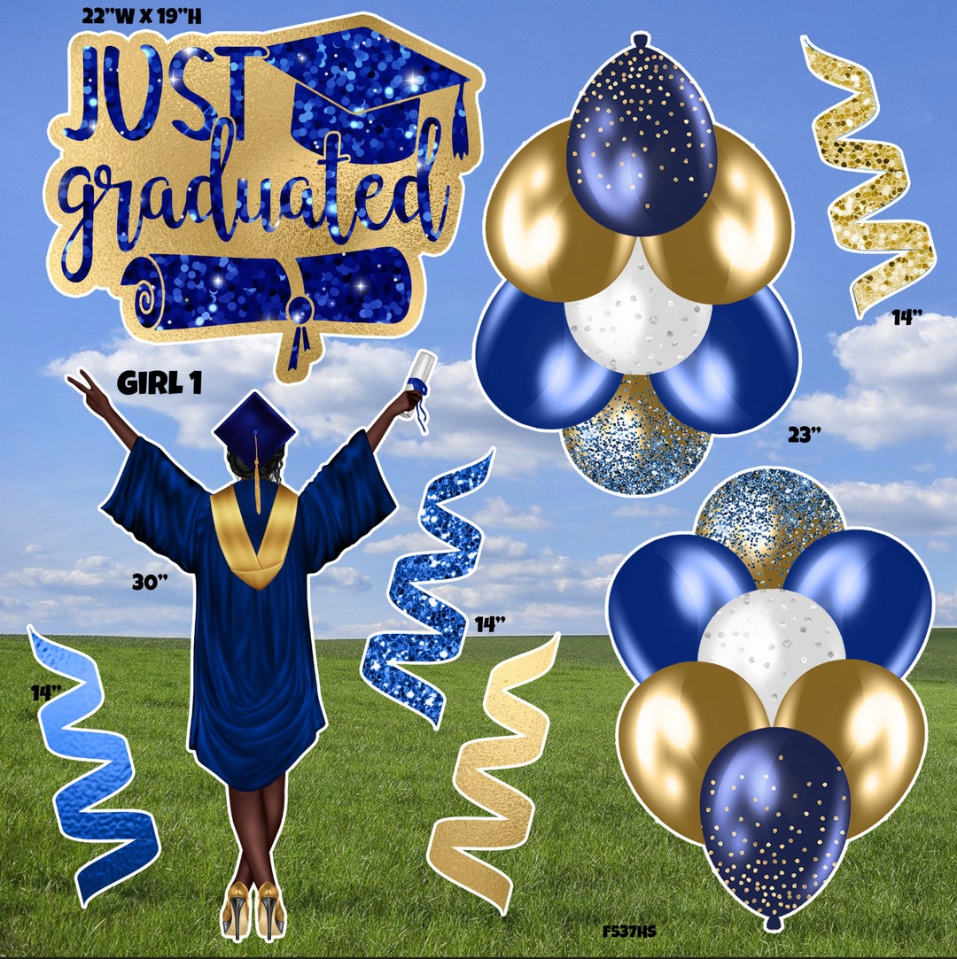 Graduation Flair W/ Graduate Blue & Gold Half Sheet Yard Cards - Etsy