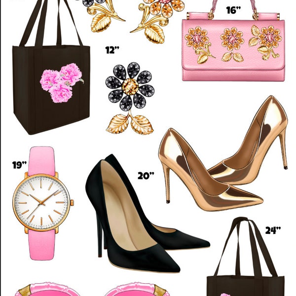 Fashion Shopping Flair Black Gold Pink Custom Options Full Sheet Yard Cards