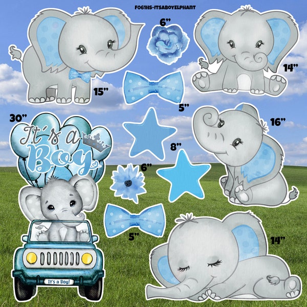 It's A Boy Blue & Grey Elephants Flair Yard Cards (F061HS)