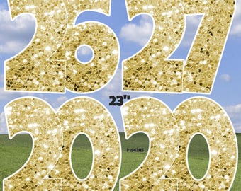 Gold 20 26 27  EZ Set Year Sequins Glitter Half Sheet Yard Cards