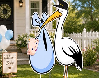 1 Extra Large Stork Baby Boy Yard Card Prop