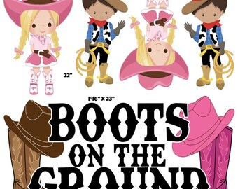 Boots on the Ground Large Sign & Cowboy and Cowgirl kids Yard Cards (F1497HS)