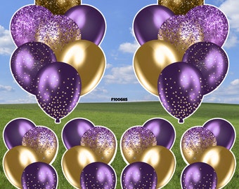 Purple & Gold Glitter Balloons Yard Cards (F1006HS)