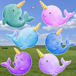 Cartes de jardin Narwals à l’aquarelle mignonne (F547HS)