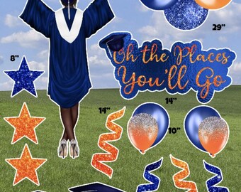 Graduation Orange & Blue Female CONGRATS Flair Yard Cards