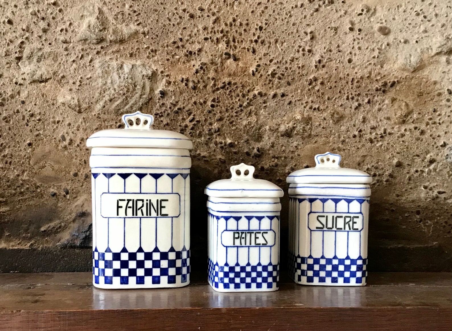 Blue and White Vintage French Porcelain Kitchen Canisters 3 Etsy