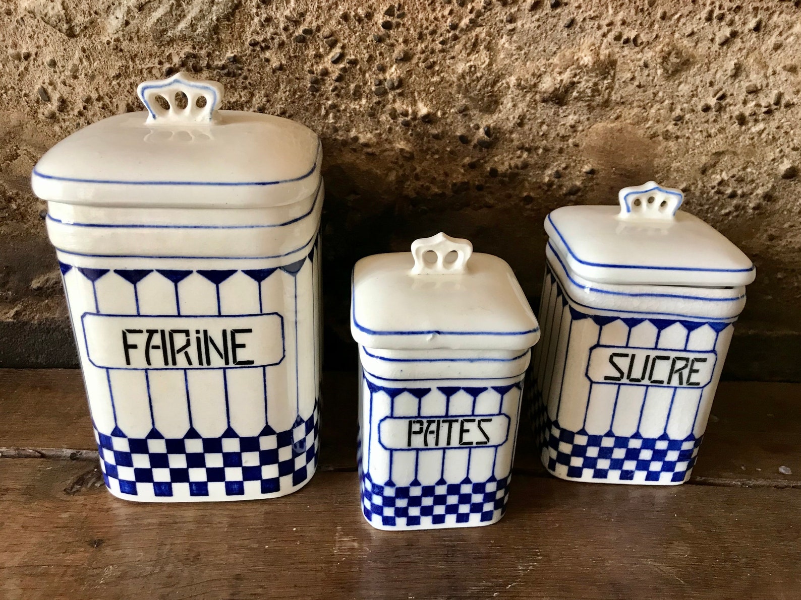 Blue and White Vintage French Porcelain Kitchen Canisters 3 Etsy