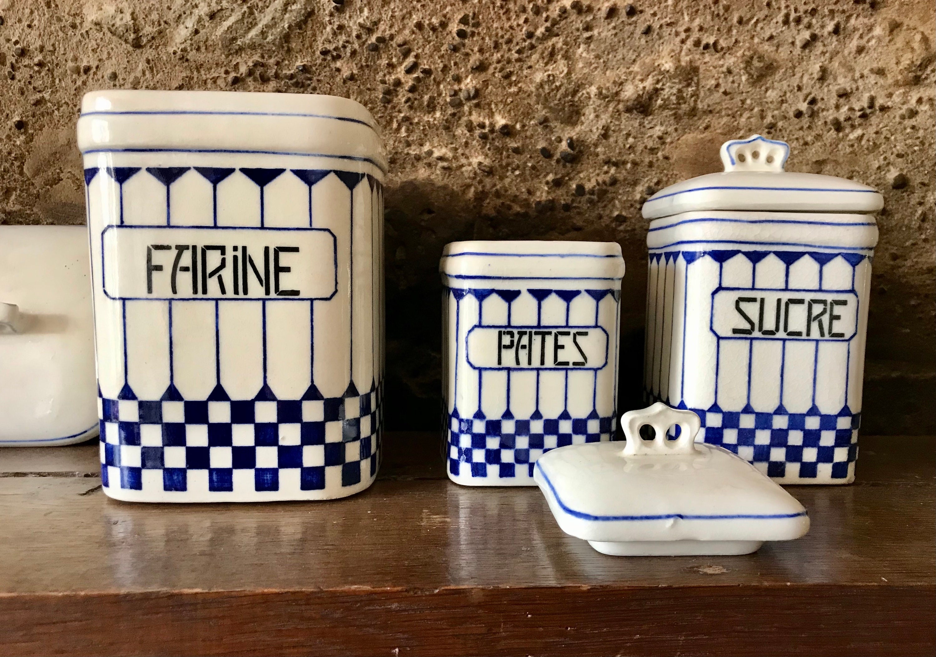 Vintage Französische Porzellan Küchenkanister 3 Stück Mehl | Etsy