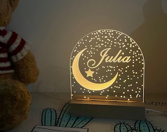 Personalisierte BabyGeschenke, Baby Mädchen Geschenk, Kinderzimmer Nachtlicht Mond und Sterne, Neugeborene Geschenk, Kinderzimmer Dekor, Individuell mit Namen