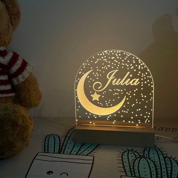 Personalized Baby Gifts, Baby Girl Gift, Nursery Night Light Moon and Stars, Newborn Gift, Nursery Decor, Custom With Name