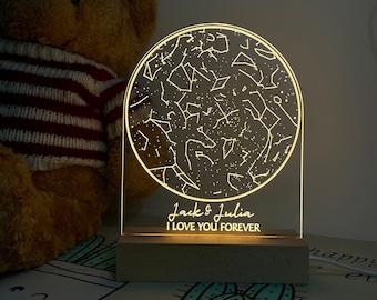 Star Map on Night Light, Personalized Constellation Map, Night Sky Light, Stars Chart Anniversary Gift, Stars Chart Wedding Gifts, Celestial
