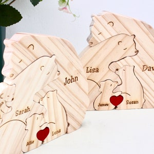Puzzle de famille ours en bois Cadeaux souvenirs de famille Cadeau pour la fête des mères Cadeau pour les parents Cadeau animal pour la maison de famille Anniversaire de mariage image 6
