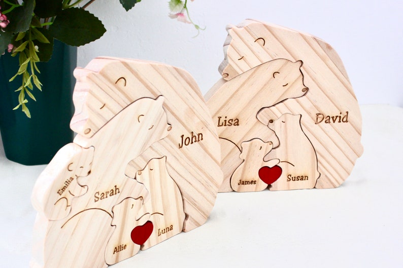 Puzzle de famille ours en bois Cadeaux souvenirs de famille Cadeau pour la fête des mères Cadeau pour les parents Cadeau animal pour la maison de famille Anniversaire de mariage image 6