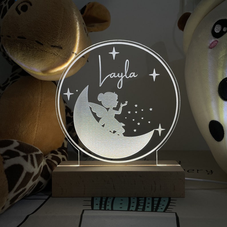 Custom Baby Girl Gift, Night Light, Personalized Fairy Night Light, Baby Birthday Gift, 3D Night Light, Children's Bedroom Light image 3
