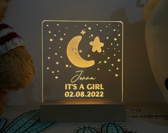 Personalized Baby Shower Gift, Baby Girl Gift, Night Light, Newborn Gift, Nursery Decor, Custom With Baby Name