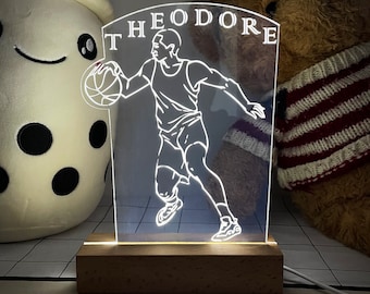 Luci notturne da basket personalizzate, lampada a luce notturna, luce notturna personalizzata, arredamento della stanza delle ragazze, arredamento della camera da letto, nome della luce notturna personalizzato