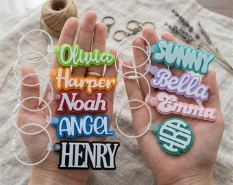 Cute Acrylic Name Keychain with Wire Loop, Personalized Kawaii Bag Charm for Backpacks and Travel Luggage