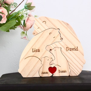 Puzzle de famille ours en bois Cadeaux souvenirs de famille Cadeau pour la fête des mères Cadeau pour les parents Cadeau animal pour la maison de famille Anniversaire de mariage image 8