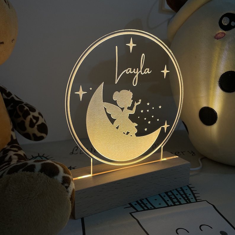 Custom Baby Girl Gift, Night Light, Personalized Fairy Night Light, Baby Birthday Gift, 3D Night Light, Children's Bedroom Light image 4