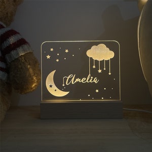 Personalized Moon and Star Nightlight, Baby Shower Gift, Baby Nursery Light, Customization Name Nightlight, Newborn Gift Idea