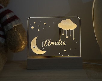 Personalized Moon and Star Nightlight, Baby Shower Gift, Baby Nursery Light, Customization Name Nightlight, Newborn Gift Idea