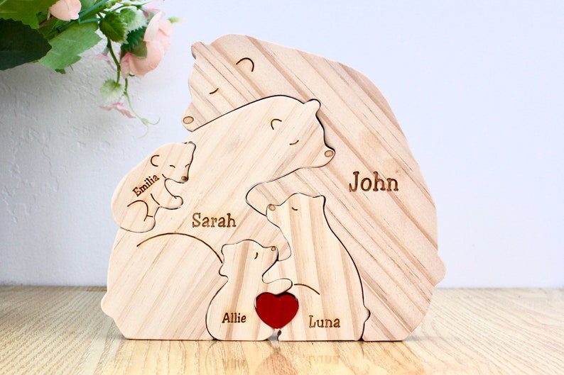 Wooden Bear Family Puzzle Family Keepsake Gifts Mother's Day Gift Gift for Parents Animal Family Home Gift Wedding Anniversary image 1