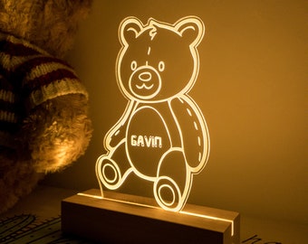 Personalise Teddy Bear Night Light, Baby Gift, Custom Baby Gift, Bedside Lamp, Bedroom Decor, Gift for Kid, Birthday Gift, Custom Names