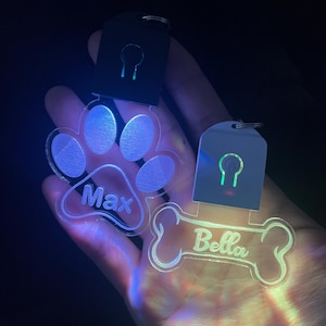 Customize Light Dog Tag, Dog ID Tag, Personalized Dog Name Tag, Custom Dog Tag, Light Up Tag, Pup Tag, Bone and Paw, Engraved Pet Tag
