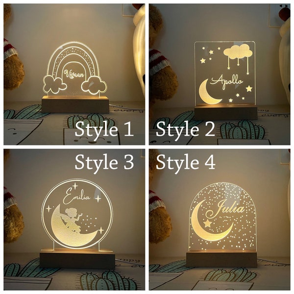 Custom Rainbow Night Light, Baby Gift, Moon and Stars Light for Baby,  Newborn Gift, Bedroom Decor, Name Night Light
