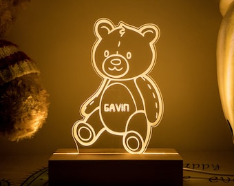Personalized Teddy Bear Night Light, Baby Night Light, Nursery Decor, Gift for Kid, 1st Birthday Gift, Baptism Gift