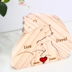 Puzzle de famille ours en bois Cadeaux souvenirs de famille Cadeau pour la fête des mères Cadeau pour les parents Cadeau animal pour la maison de famille Anniversaire de mariage image 5