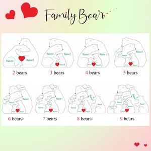 Puzzle de famille ours en bois Cadeaux souvenirs de famille Cadeau pour la fête des mères Cadeau pour les parents Cadeau animal pour la maison de famille Anniversaire de mariage image 2