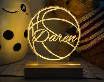 Personalized 3D Illusion Lamp Basketball, 3D Lamp Desk Lamp, USB LED Table Lamp, Desk Lamps, Custom Name Lamp, Acrylic Table Lamp, 2 Colors