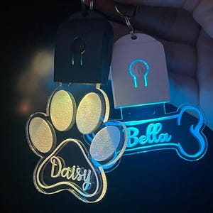Personalized LED Dog Tag, Dog ID Tag, Dog Name Tag, Custom Dog Tag, Light Up Tag, Pup Tag, Bone and Paw, Engraved Pet Tag