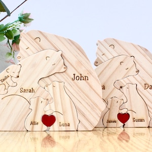 Personalized Wooden Bear Family Puzzle - Family Keepsake Gifts - Gift for Parents - Animal Family Home Gift - Wedding Anniversary