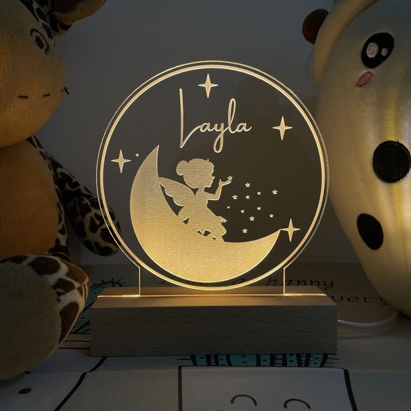 Personalisiertes Baby Mädchen Geschenk, Nachtlicht, personalisiertes Feen Nachtlicht, Baby Geburtstagsgeschenk, 3D Nachtlicht, Kinderzimmerlicht