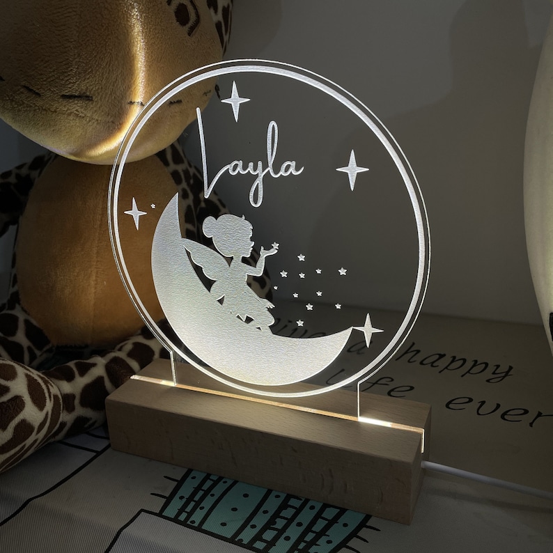 Custom Baby Girl Gift, Night Light, Personalized Fairy Night Light, Baby Birthday Gift, 3D Night Light, Children's Bedroom Light image 5